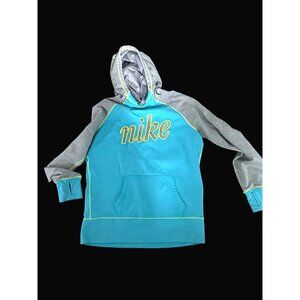 Nike Women's Teal & Gray Hoodie With Thumb Holes - Large therma fit